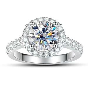 1.25 ct. Moissanite Diamond 925 Sterling Silver Halo Ring GRA Cert. New in Box
